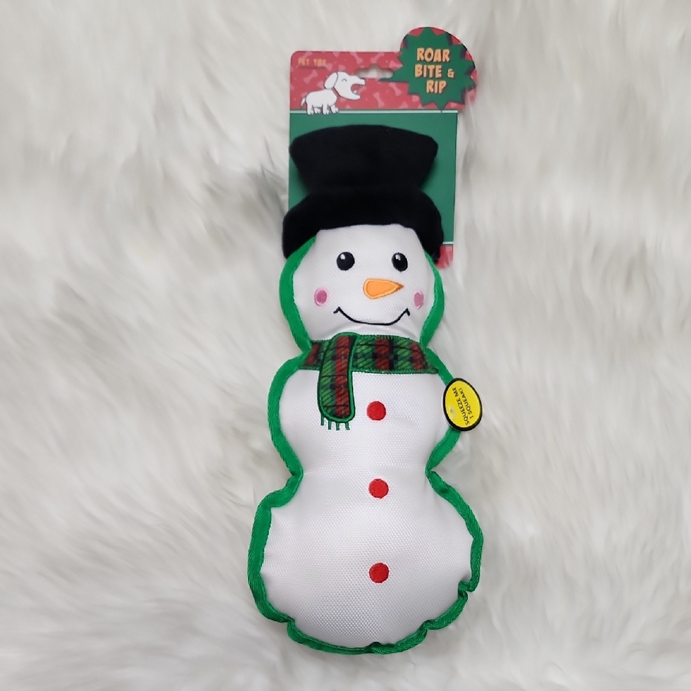 Snowman Squeaker Dog Toy with Red & Green Plaid Scarf 14" L New with Tags